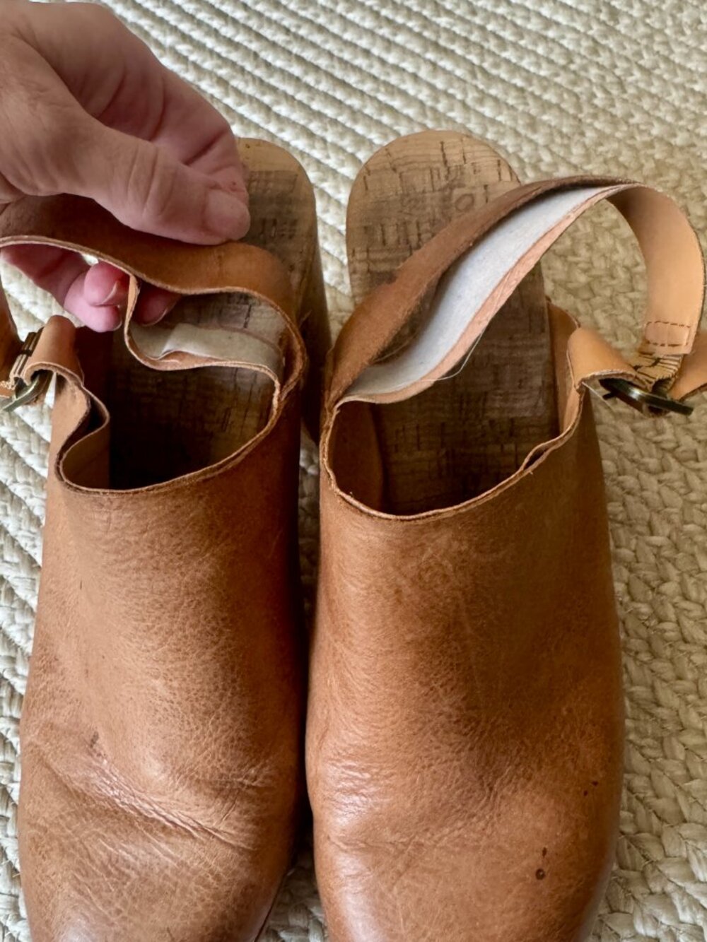 Kork-Ease Leather Clog Mules Size 11M Tan Brown Wood Heel Slingback Studded - Picture 3 of 9